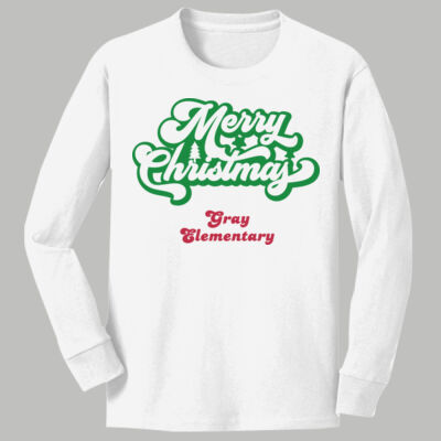 Youth Long Sleeve Shirt - Winter Holidays - Merry Christmas - Green & Red Thumbnail